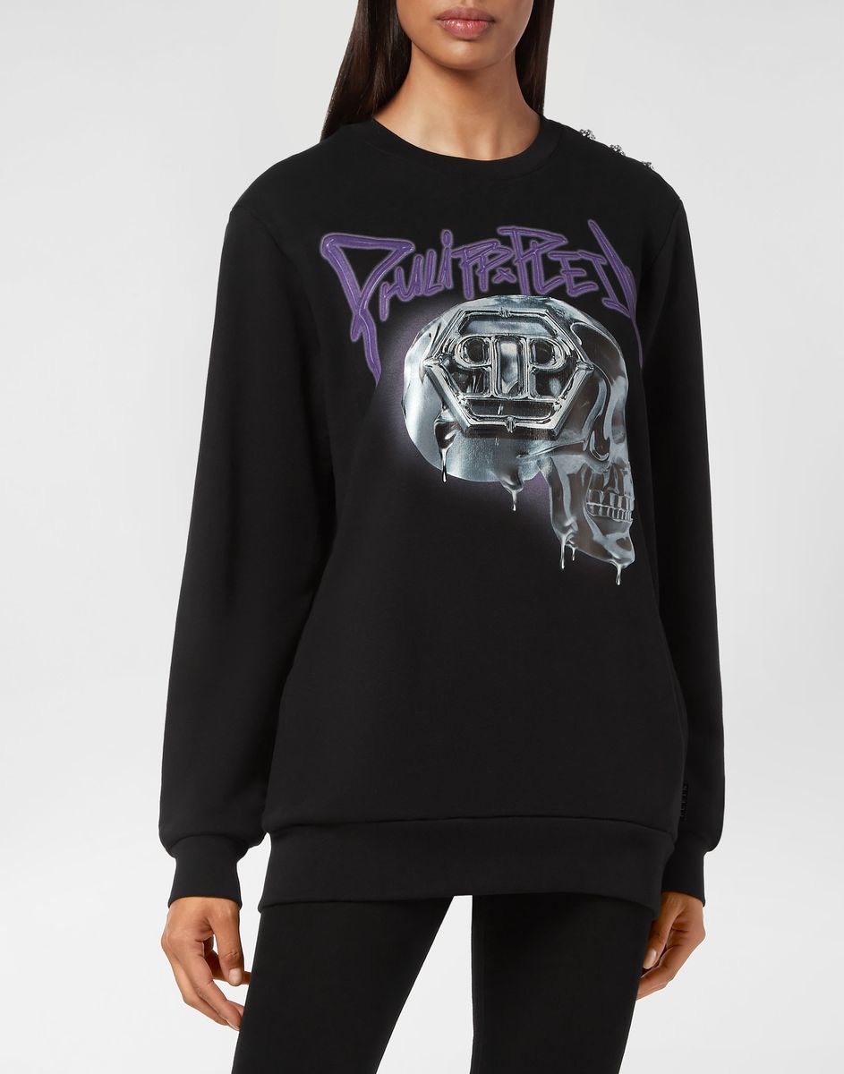 Oversized Fleece-Sweatshirt mit Totenkopf-Print