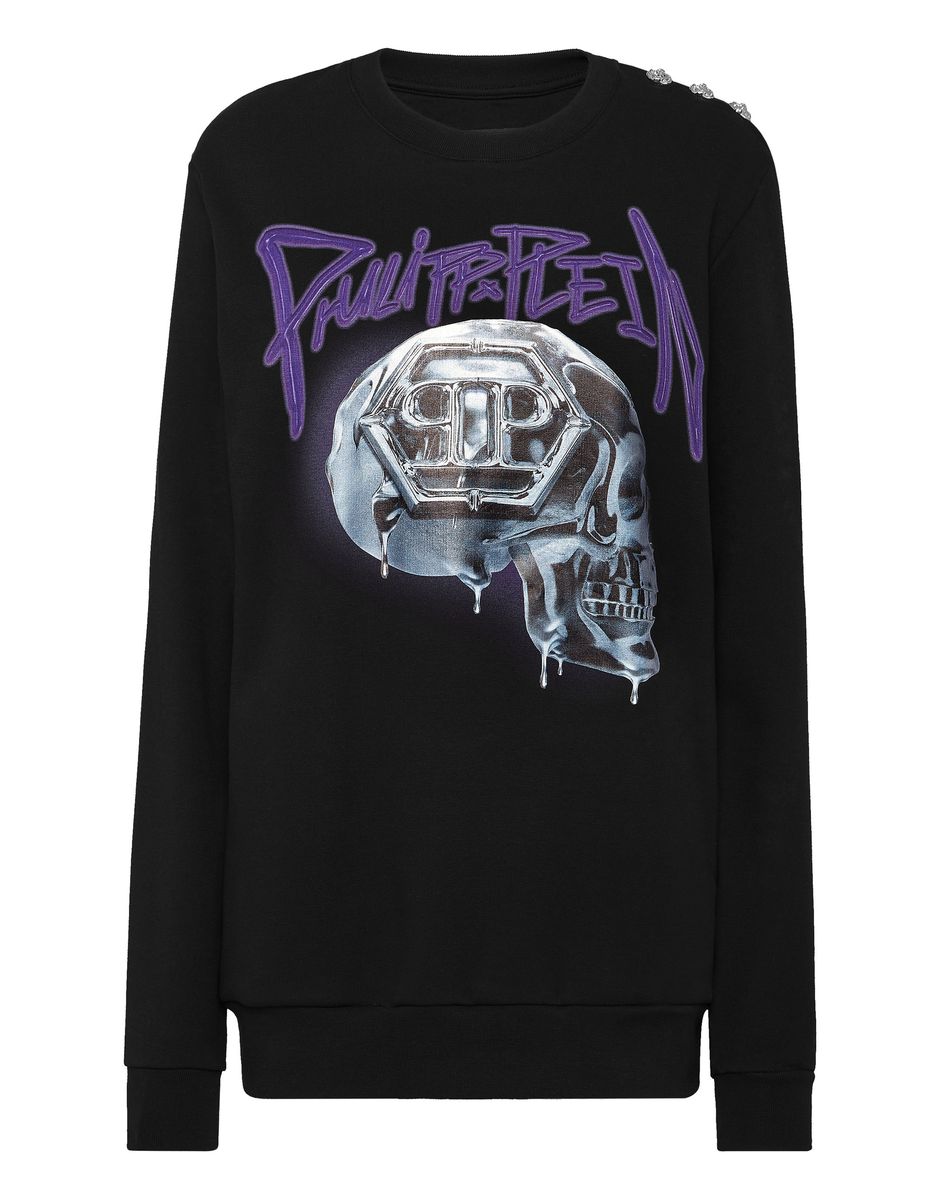 Oversized Fleece-Sweatshirt mit Totenkopf-Print
