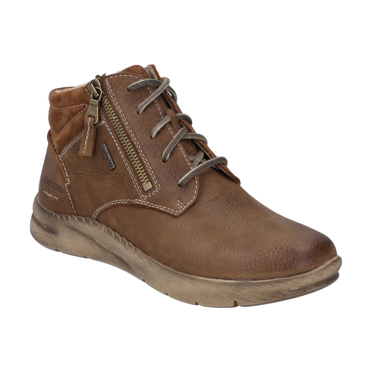 Geschnürte Nubukleder-Stiefeletten mit Reißverschluss