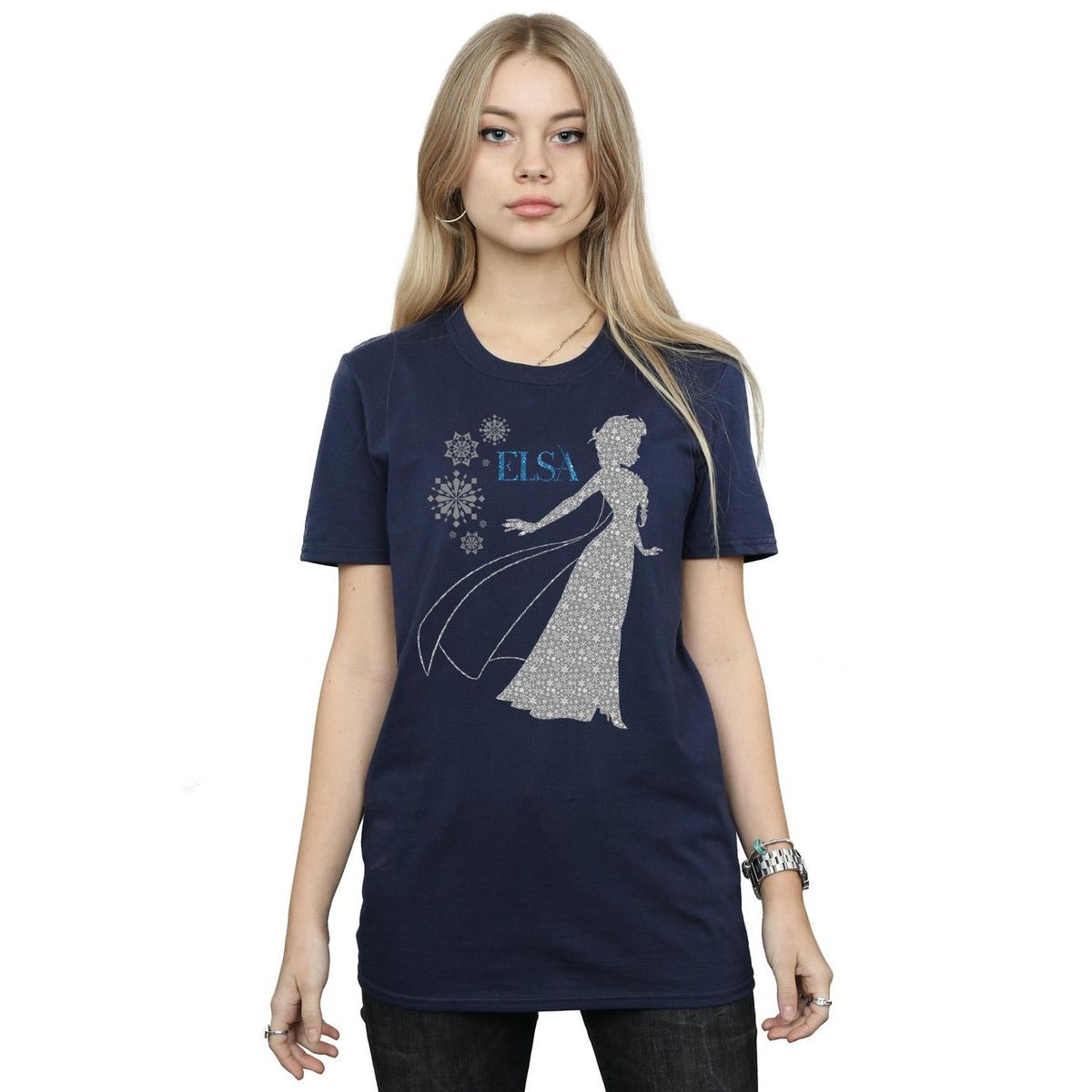 Boyfriend-T-Shirt mit Elsa-Schneeflocken-Silhouette