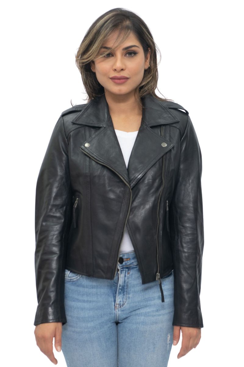 Nappa-Bikerjacke mit asymmetrischem Reißverschluss