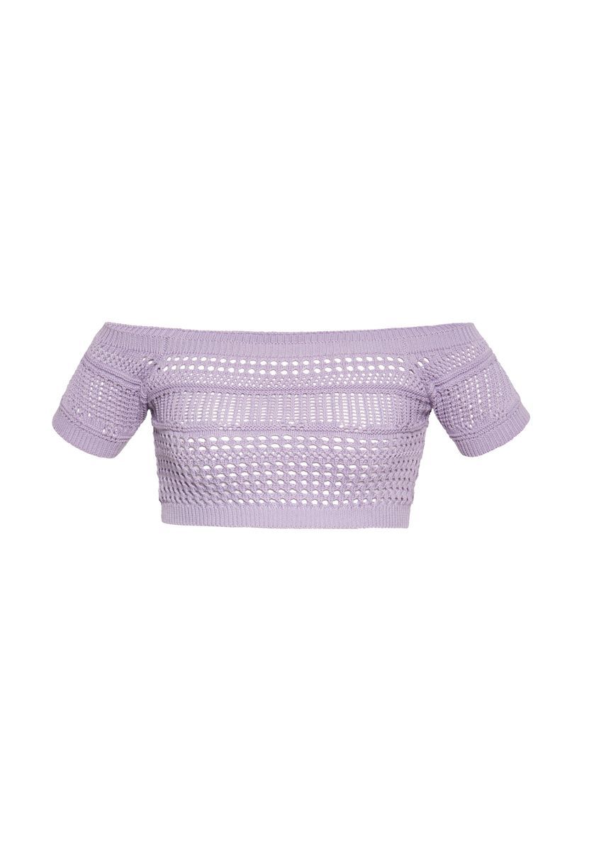 Schulterfreies Pointelle-Strick Crop Top