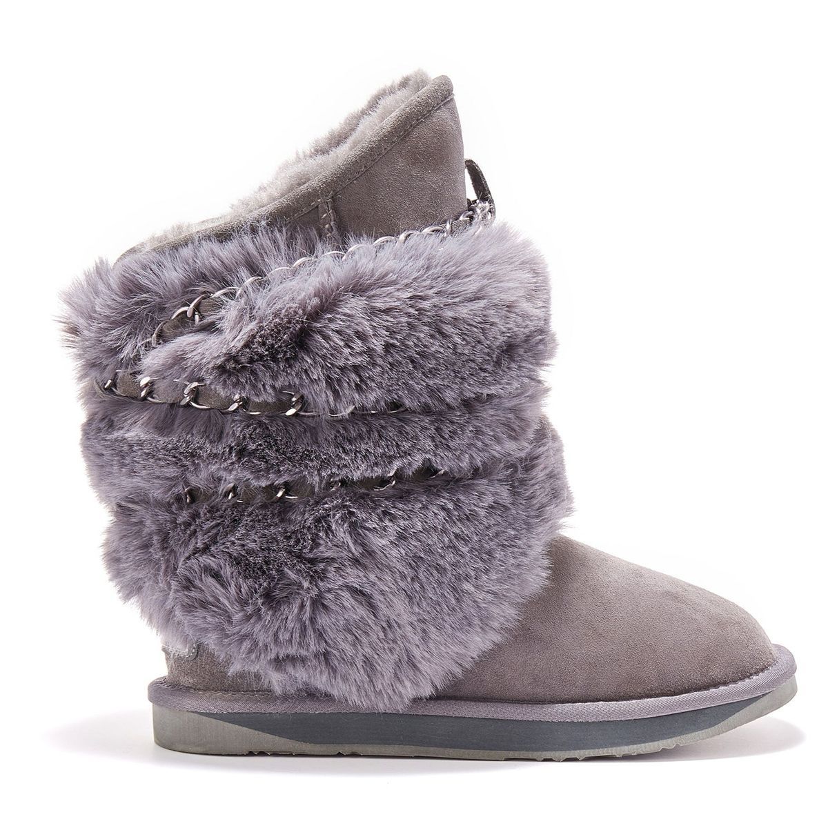 Mit Webpelz besetzte Ketten-Stiefel