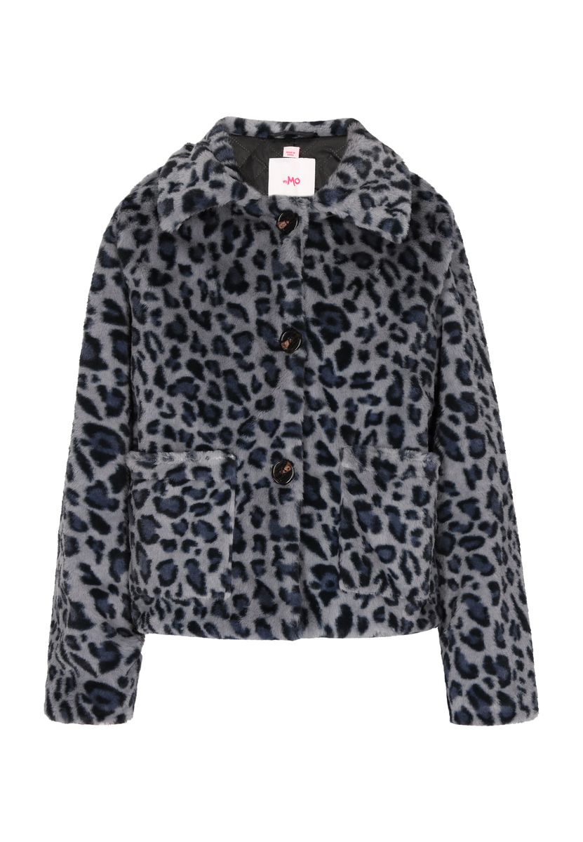 Auffällige Kunstpelzjacke mit Leopardenmuster
