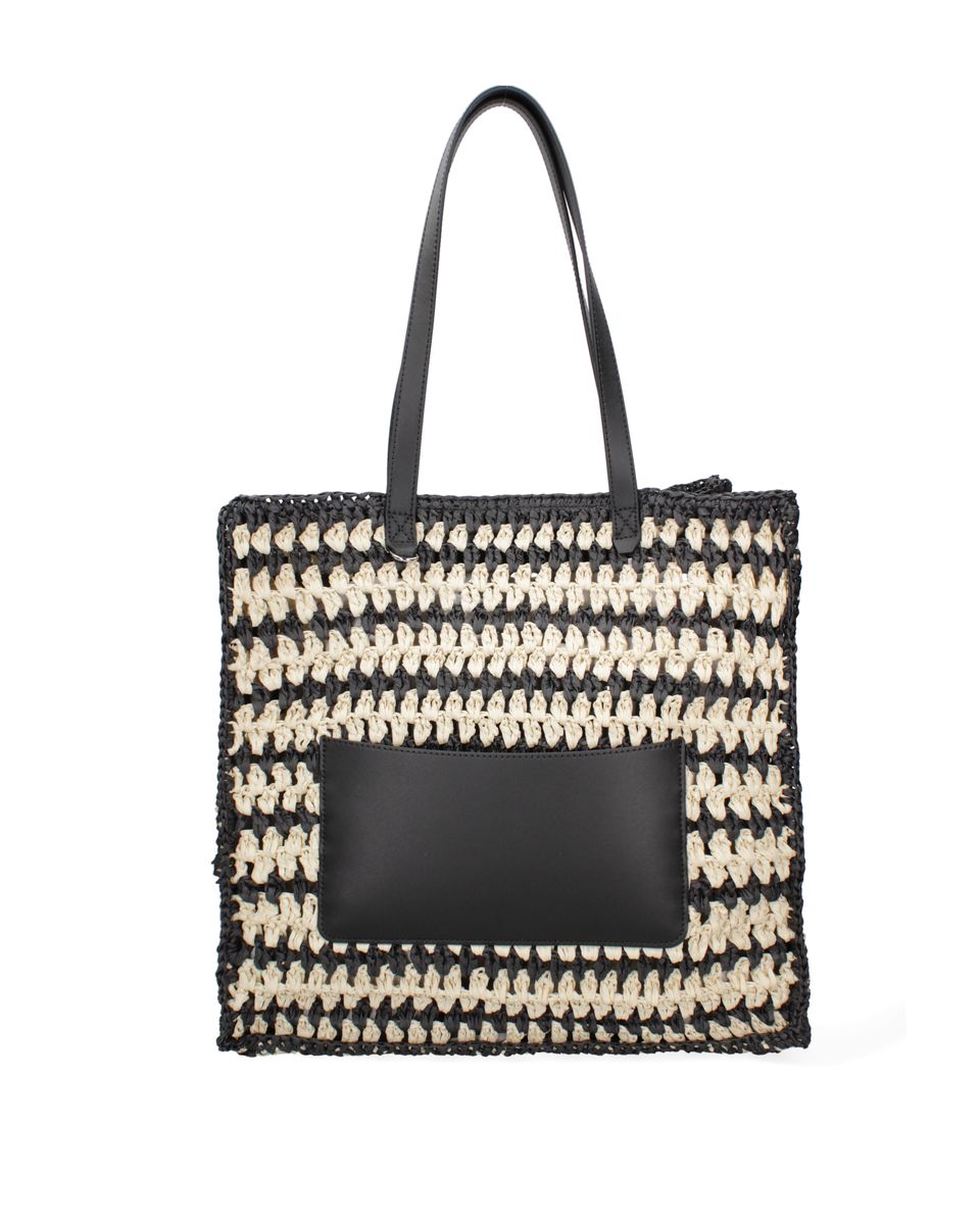 Geflochtener Stroh-Shopper mit Ledertasche