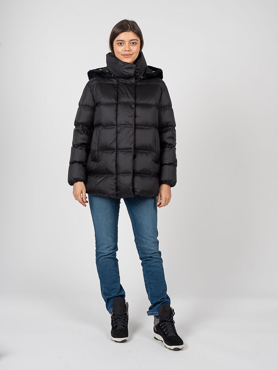 Gesteppte Pufferjacke mit Kunstfell-Kapuze