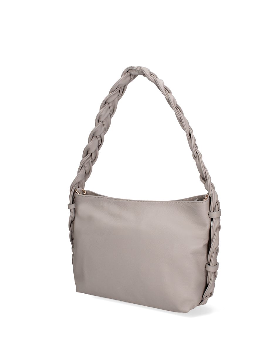 Leder-Schultertasche mit geflochtenem Henkel
