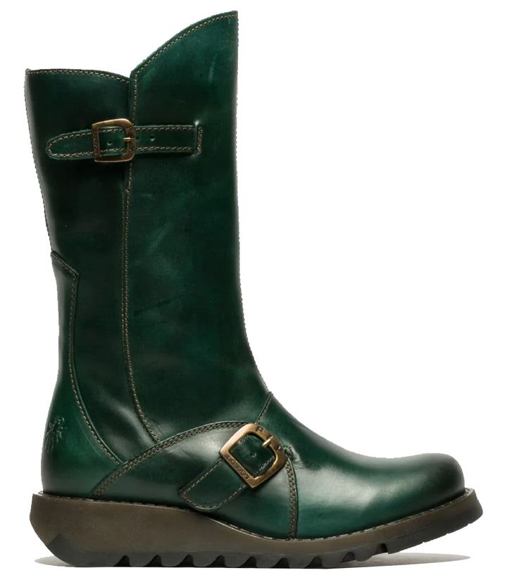 Leder-Wadenstiefel mit Keilabsatz