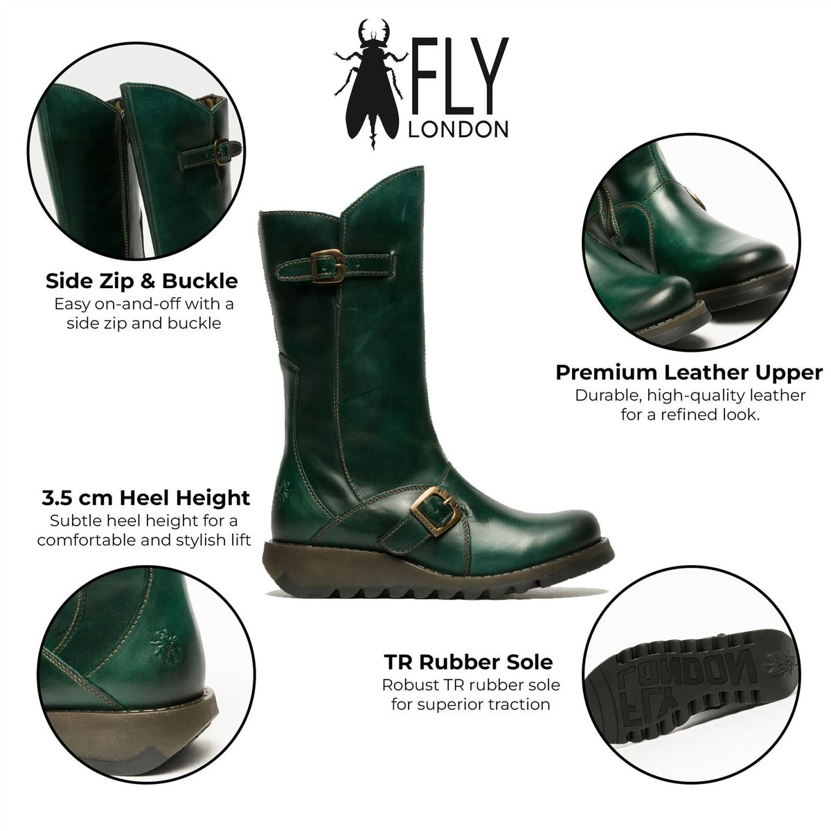 Leder-Wadenstiefel mit Keilabsatz