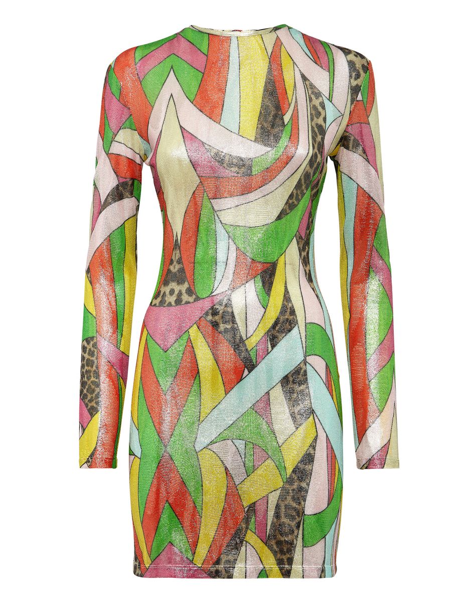 Schimmerndes Lurex-Minikleid mit Patchwork-Print