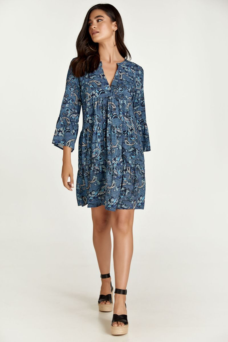 Gestuftes Paisleymuster A-Linien-Kleid