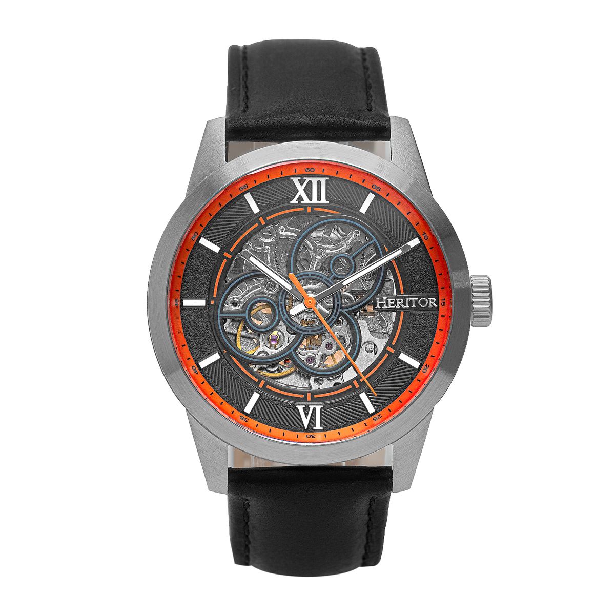 Automatische Skelettuhr mit Lederarmband