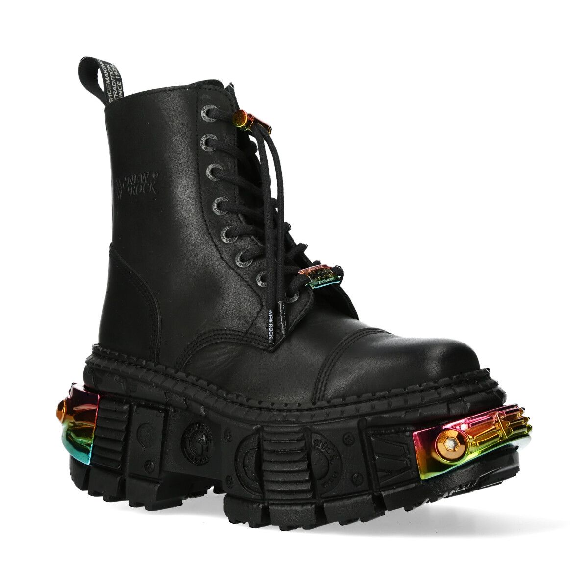 Klobige Plateaustiefel mit irisierenden Akzenten