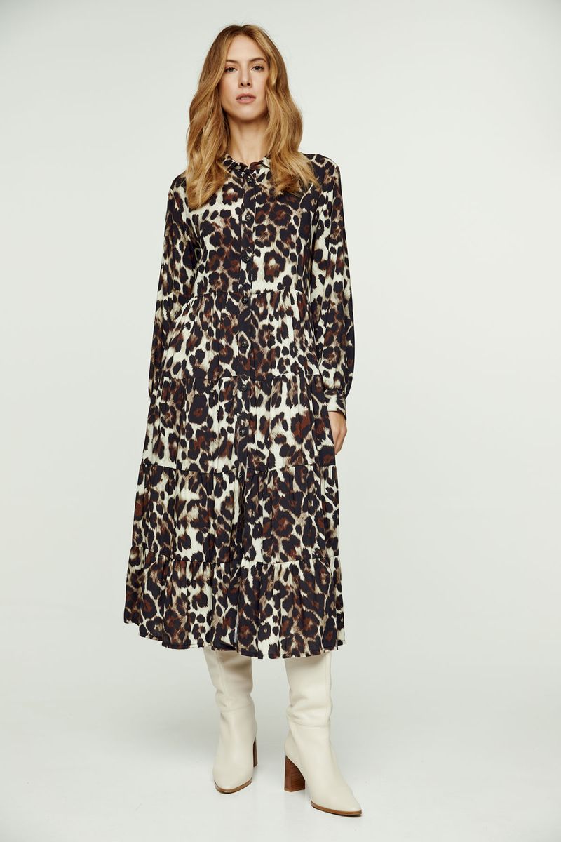 Gestuftes Leoparden-Hemdblusenkleid