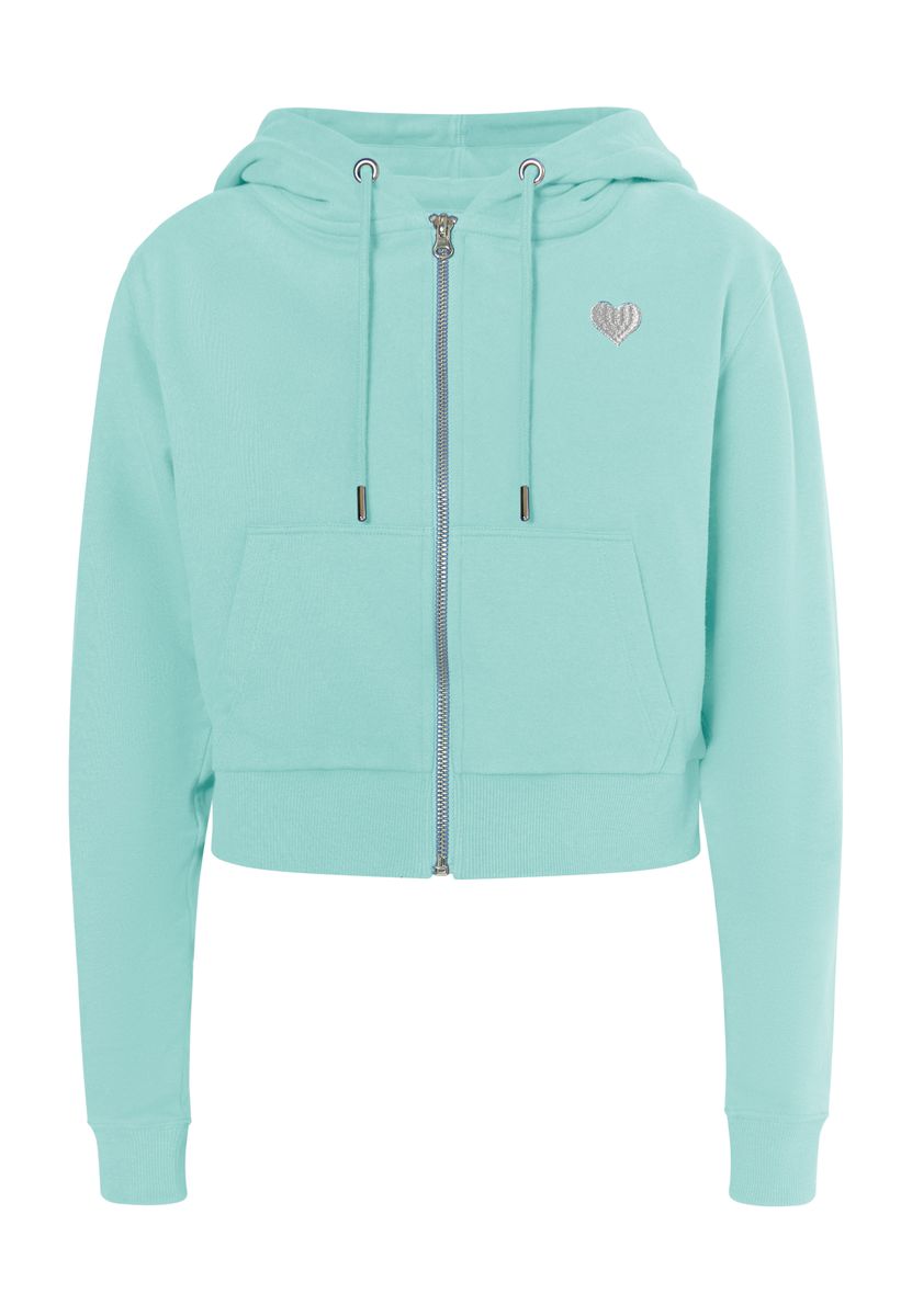 Kurzer Zip-Hoodie mit Herzstickerei