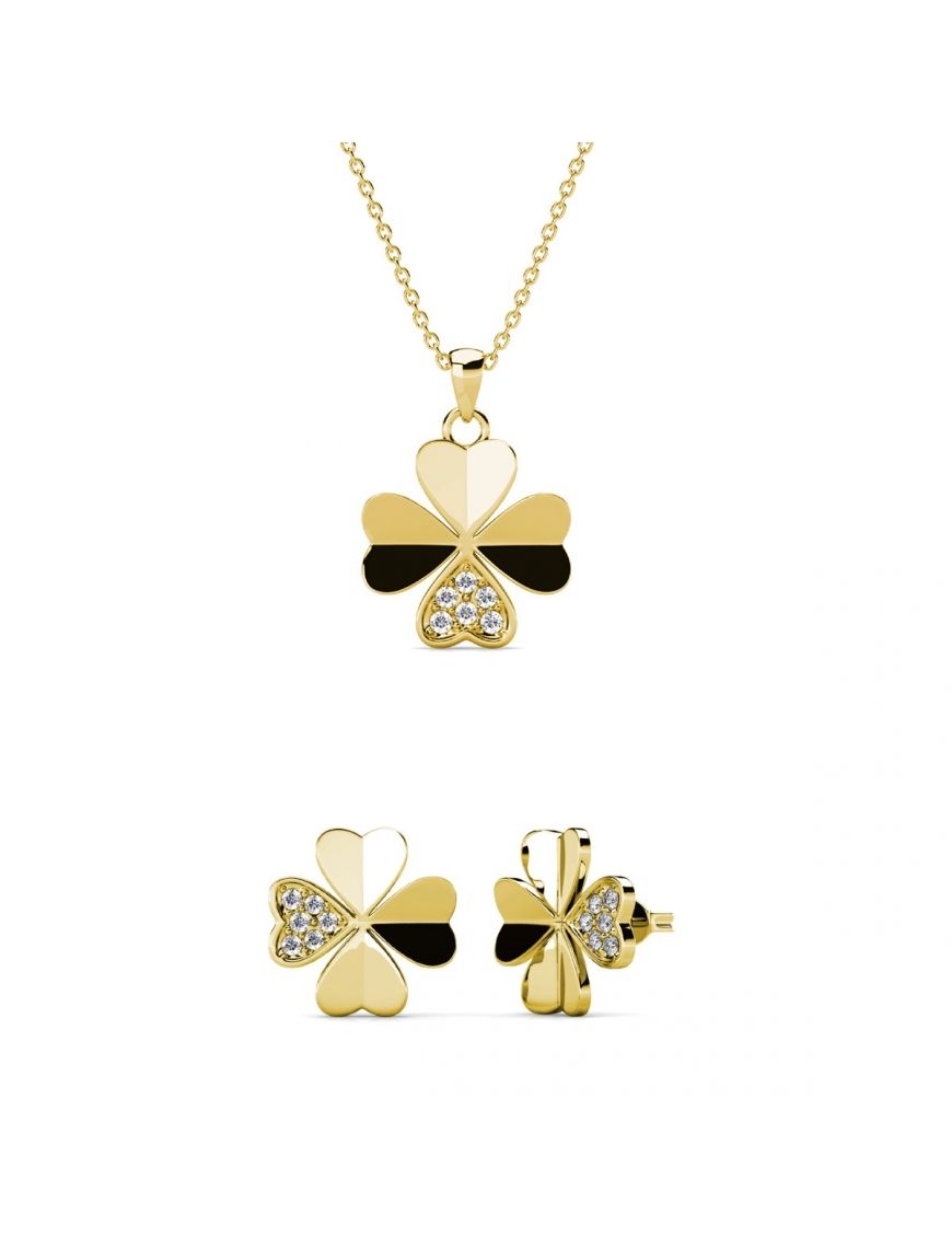 Kristallbesetztes Kleeblatt-Schmuckset