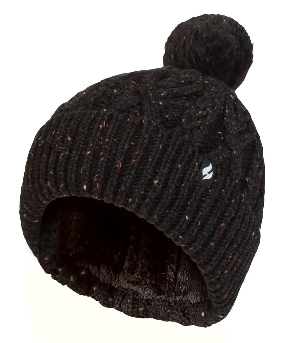 Grobe Zopfstrick-Beanie mit Bommel
