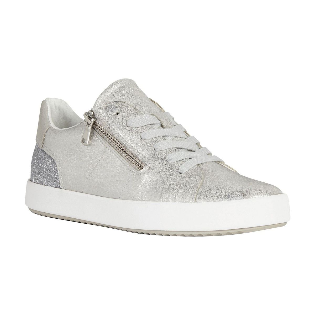 Silberne Sneaker mit seitlichem Reißverschluss