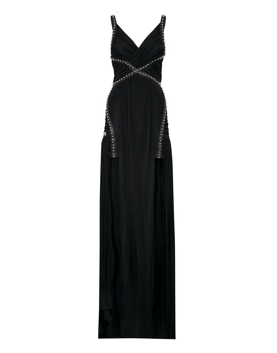 Drapiertes Maxikleid mit Nietenbesatz