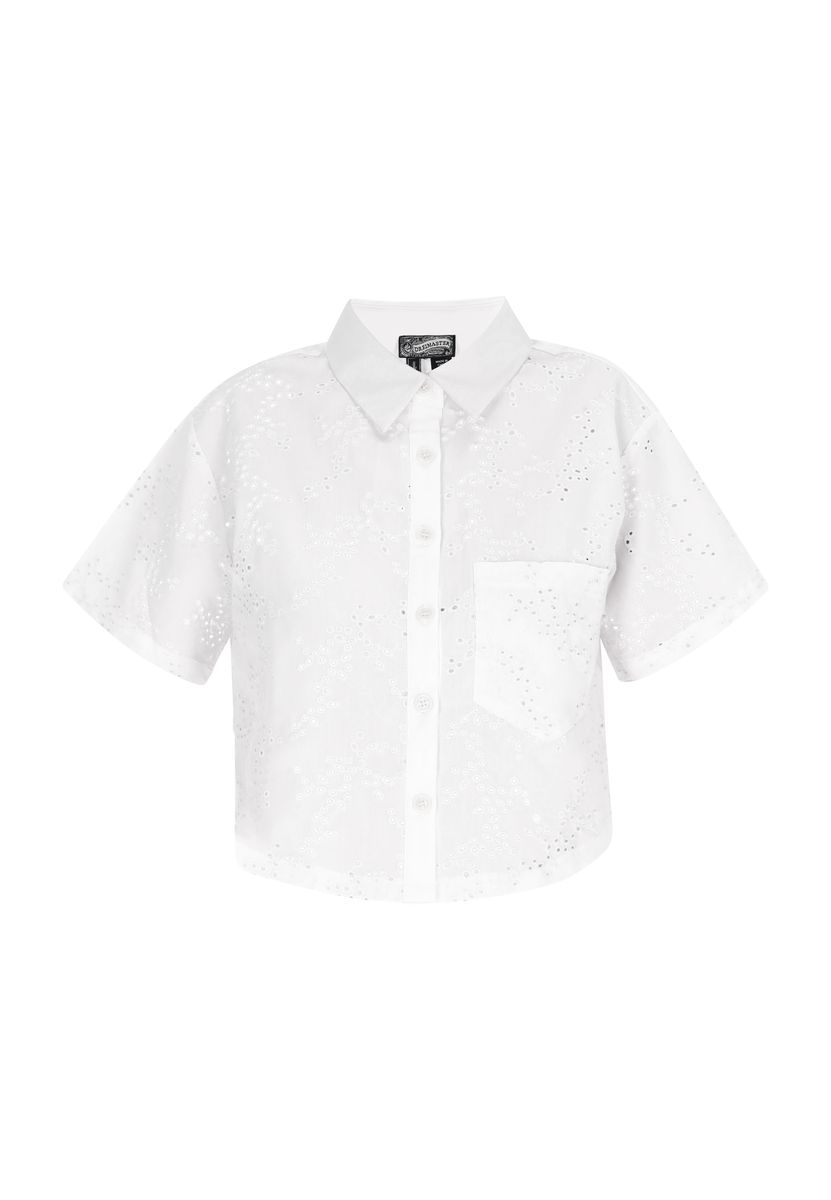 Kurzärmelige Bluse mit Lochstickerei