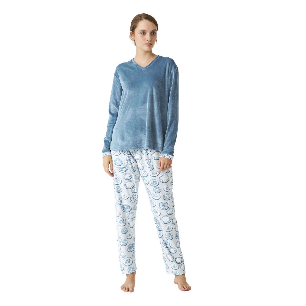 Weicher Velours-Schlafanzug mit Print-Hose
