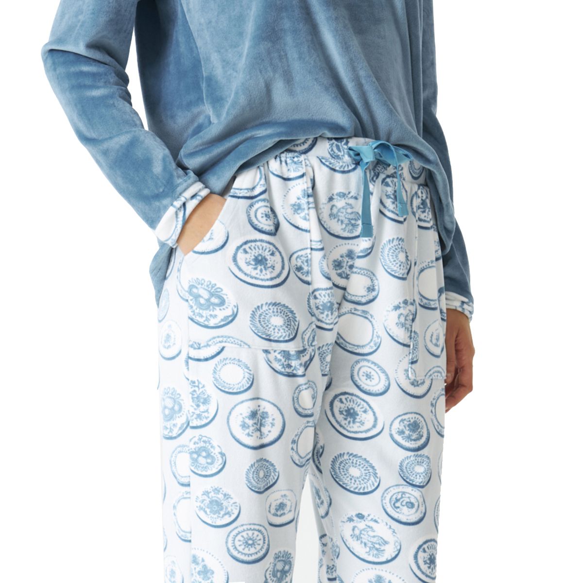 Weicher Velours-Schlafanzug mit Print-Hose