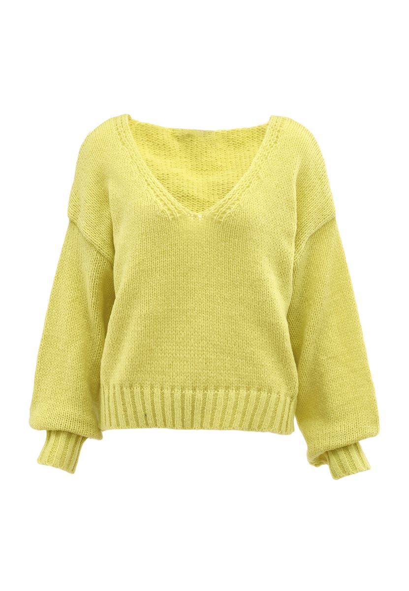 Flauschiger Oversize-Pullover mit V-Ausschnitt