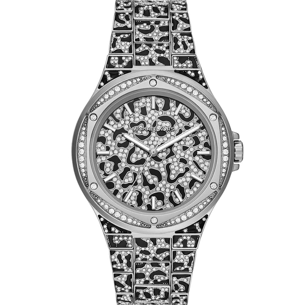 Kristall-Pavé Uhr mit Leopardenmotiv