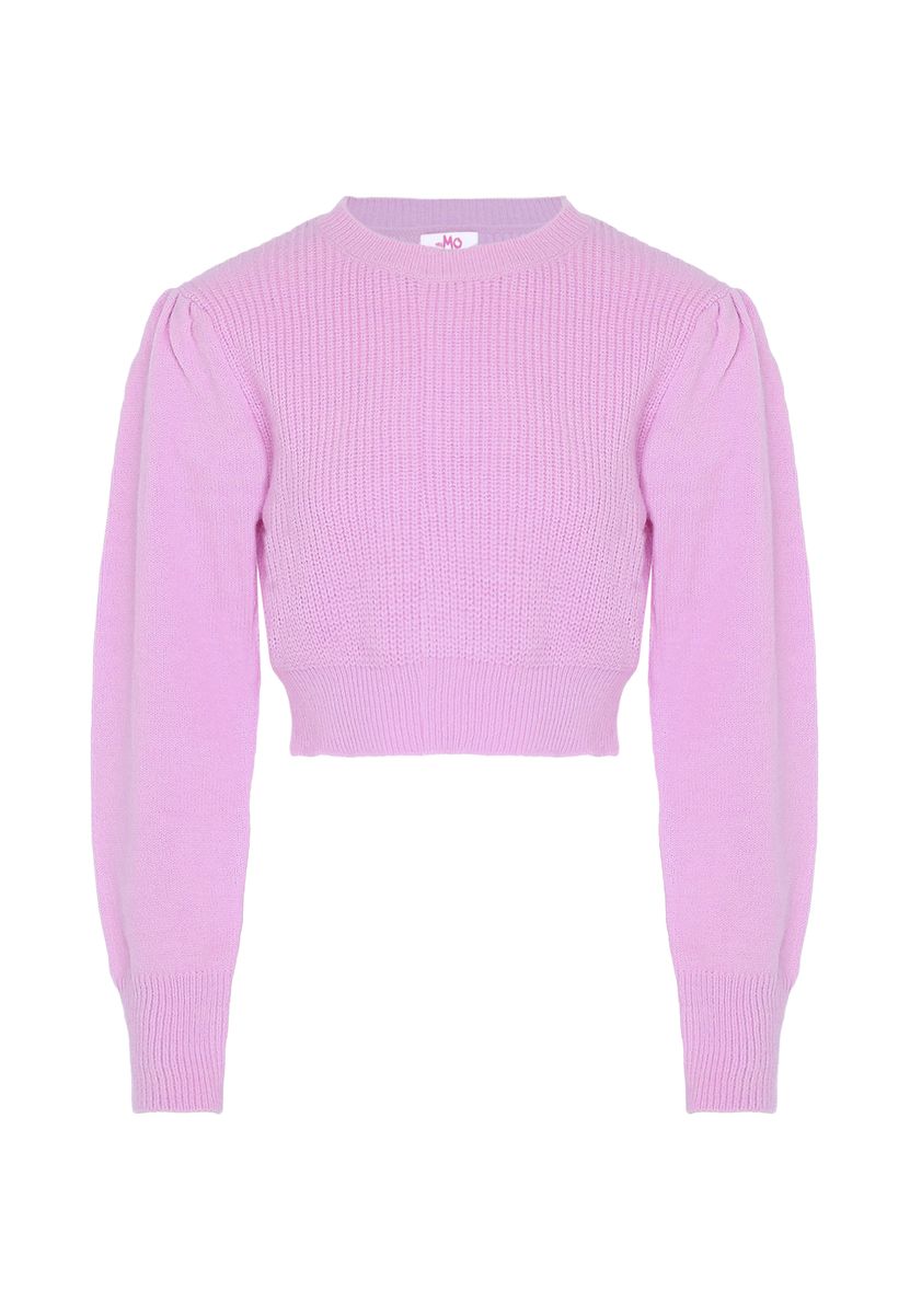 Kurzer Strickpullover mit Puffärmeln