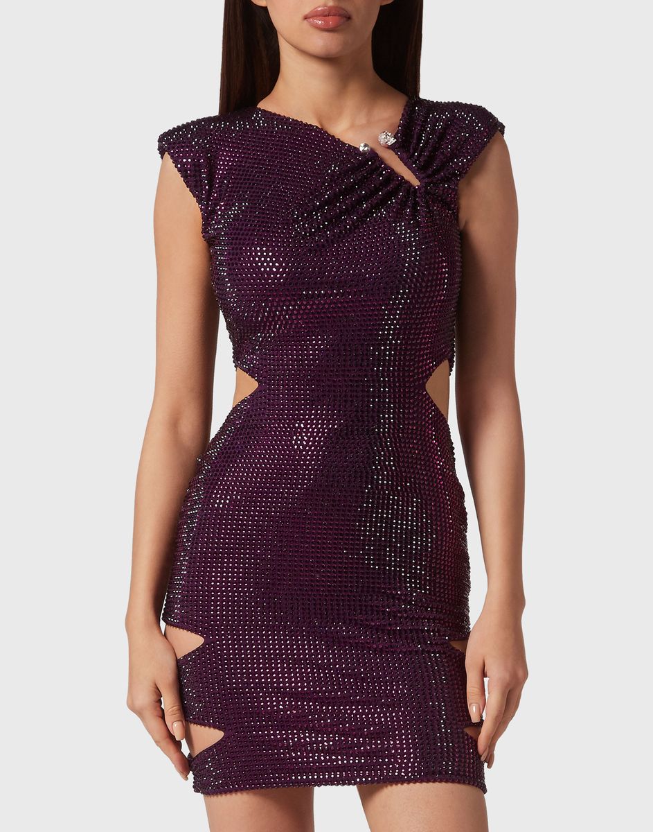 Strassbesetztes Minikleid mit Cut-outs