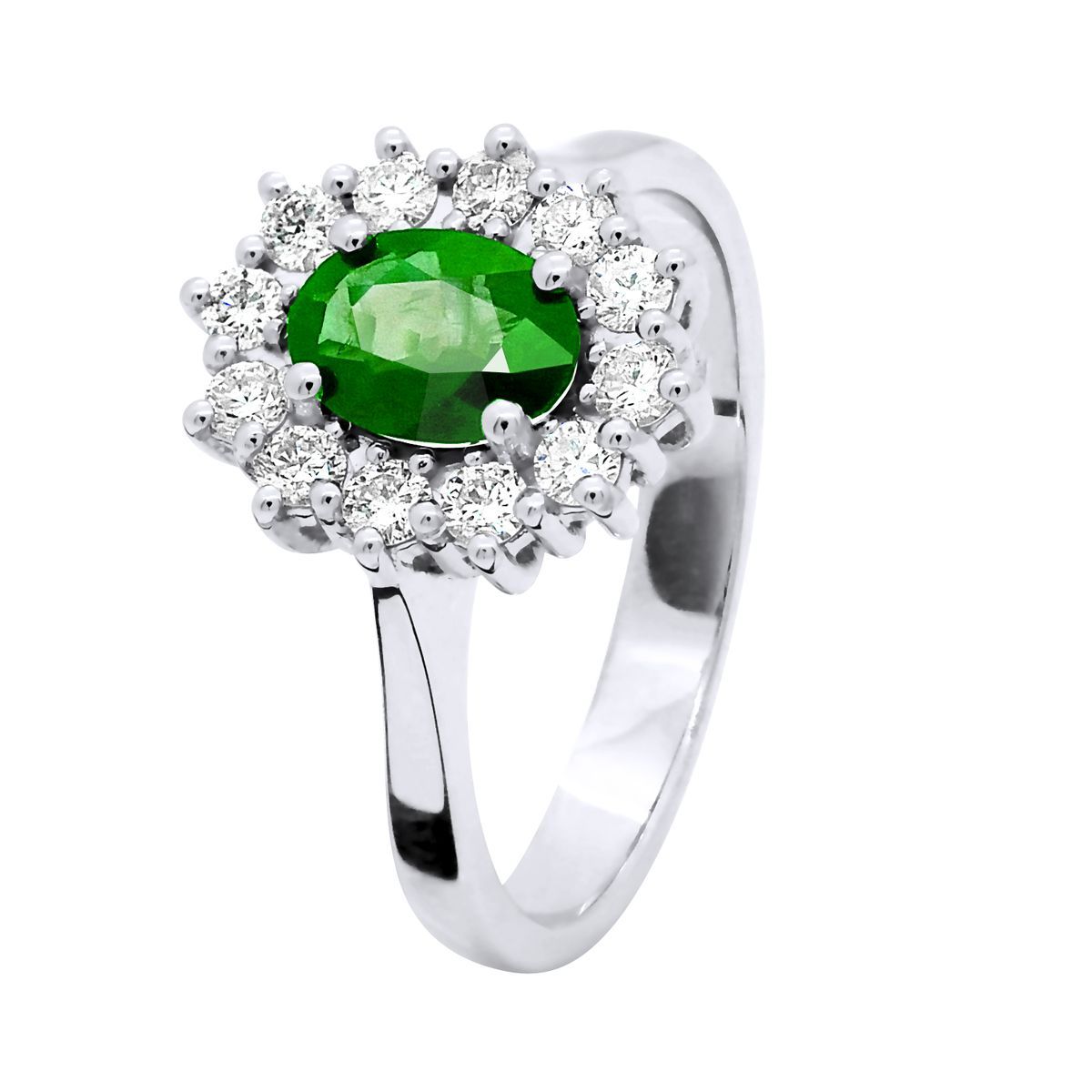 Halo-Ring mit Smaragd und Diamanten