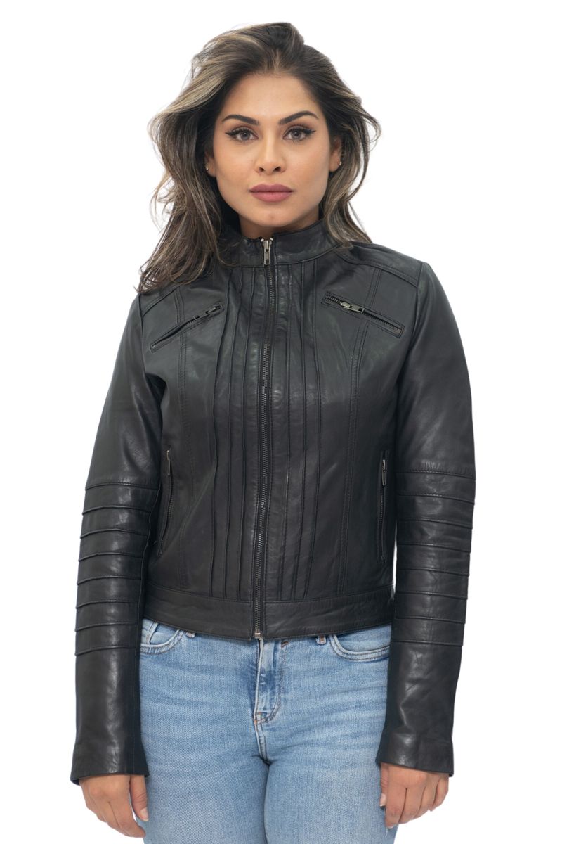 Plissierte Bikerjacke aus Nappaleder
