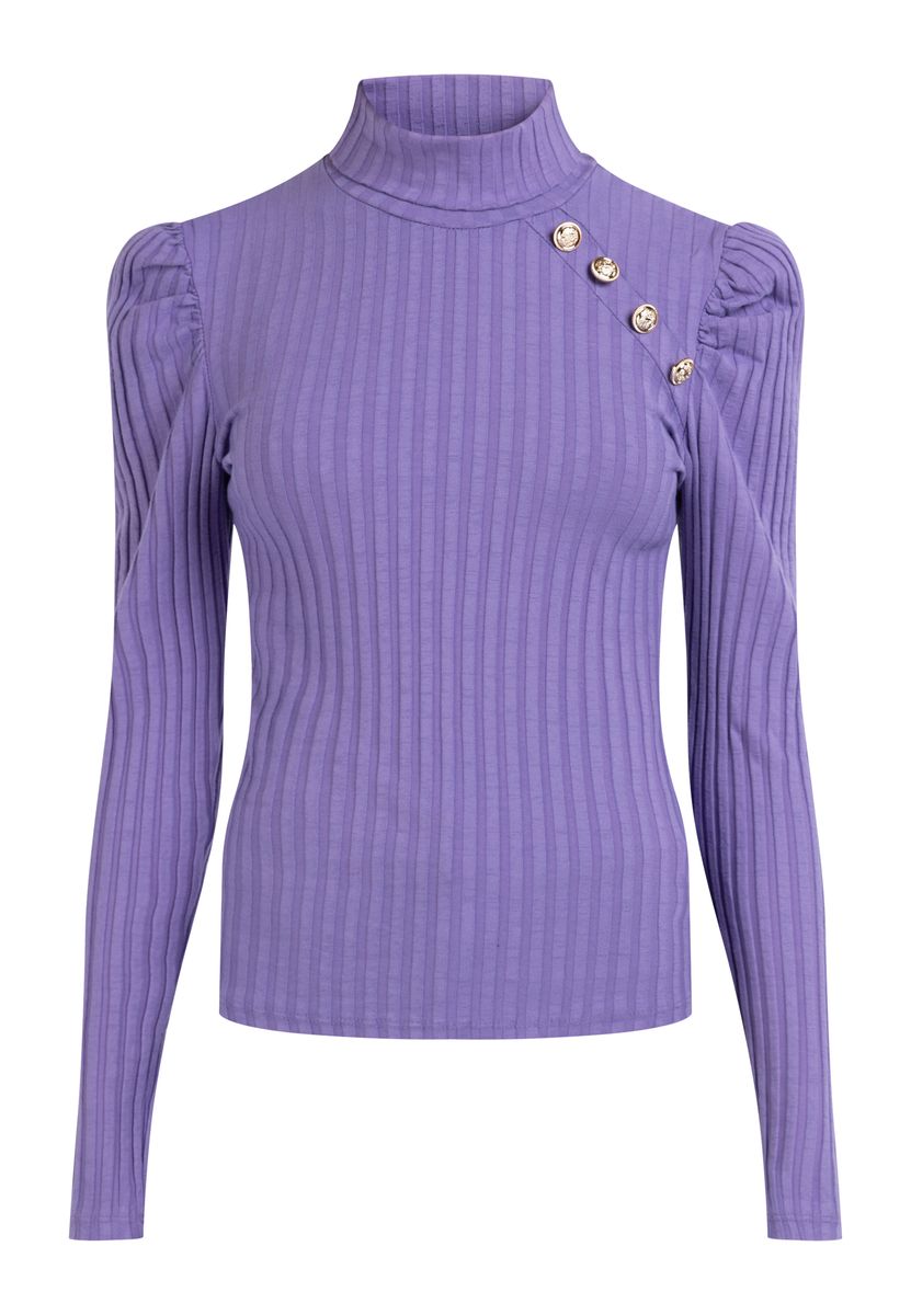 Gerippter Rollkragenpullover mit Puffärmeln