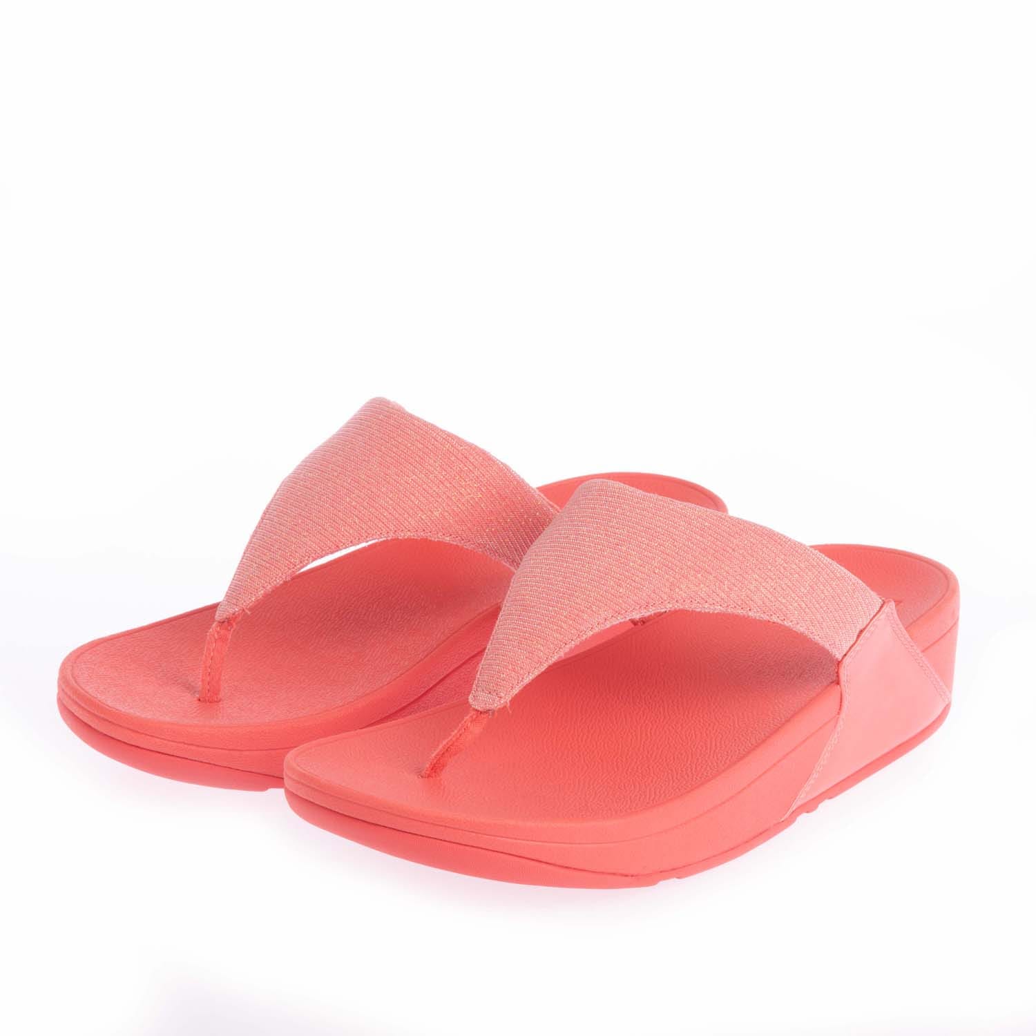 Schimmernde Textil-Zehentrenner-Sandalen