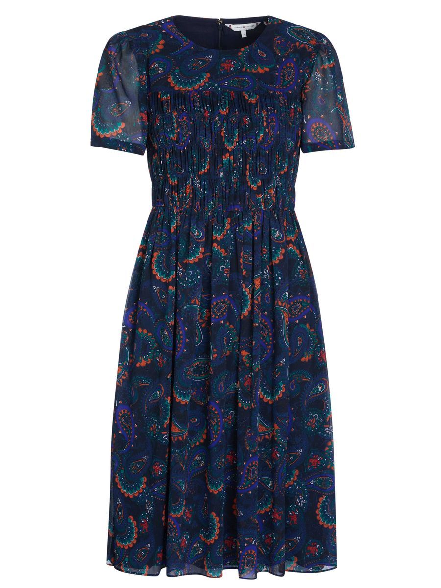 Midikleid mit Paisley-Print und Smok-Taille