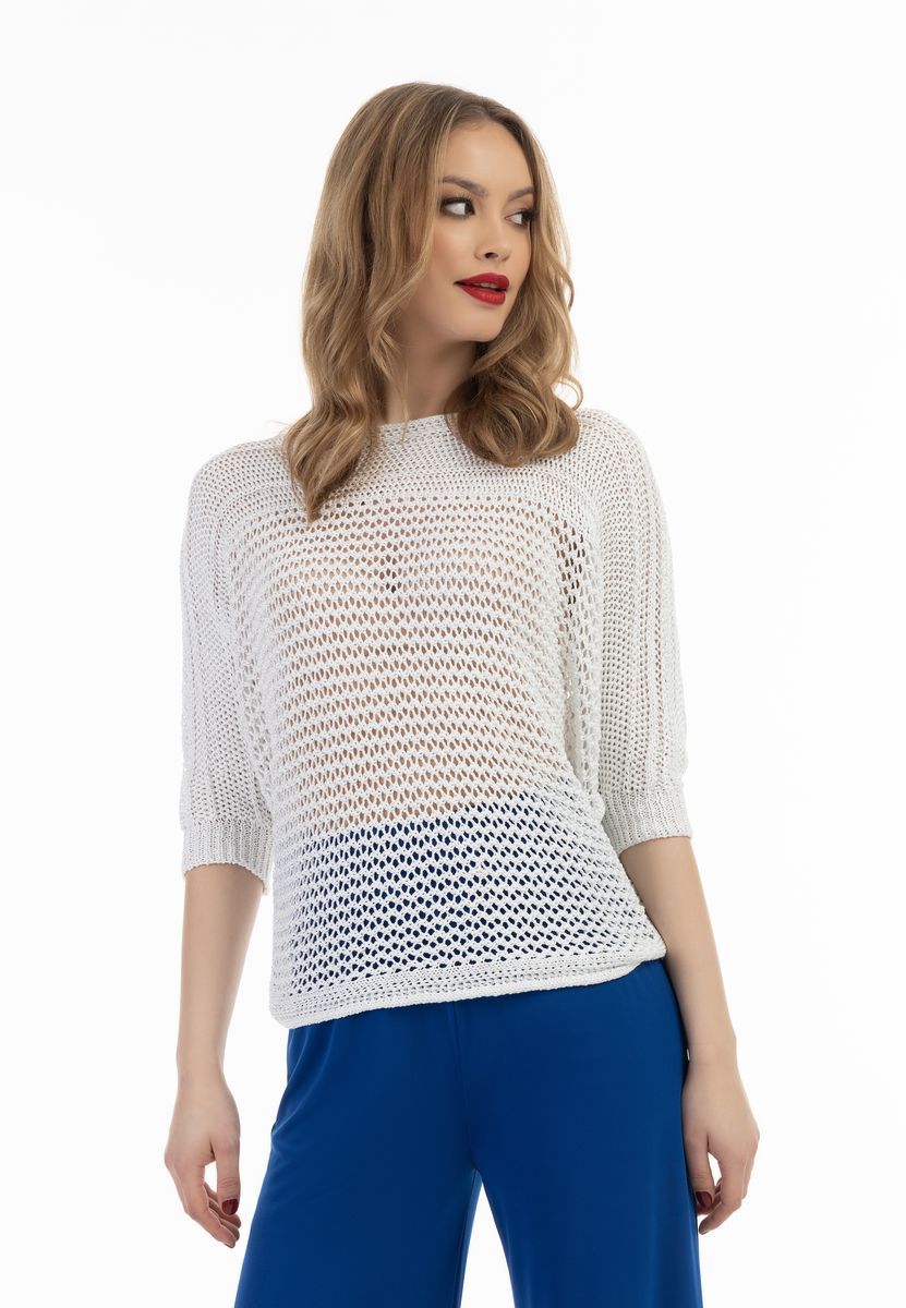 Schimmernder Grobstrick-Mesh-Pullover
