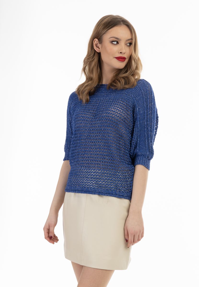 Schimmernder Grobstrick-Mesh-Pullover
