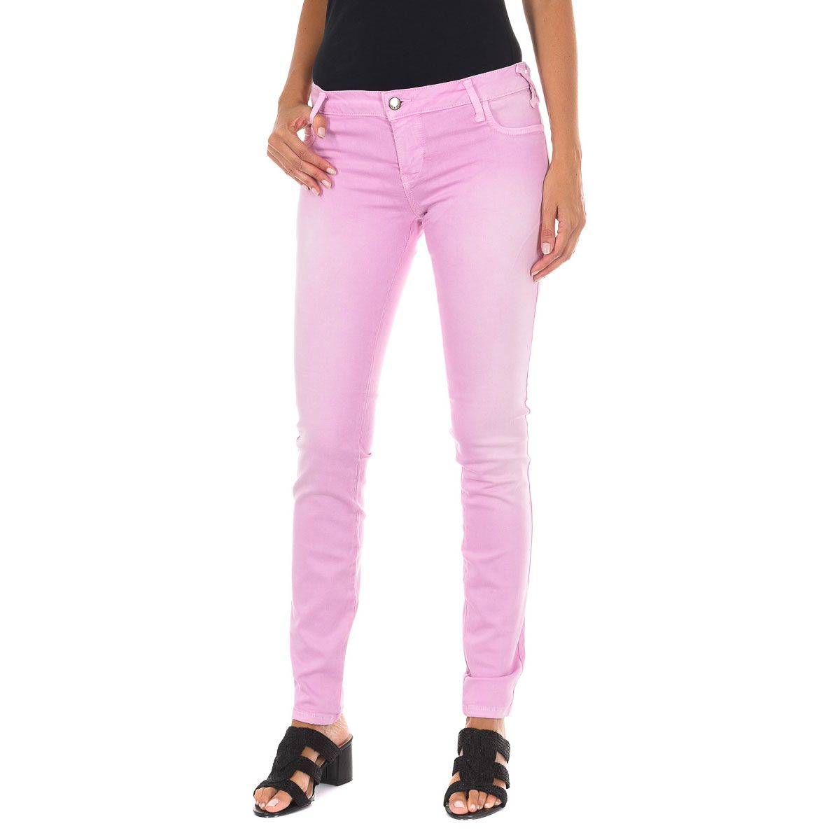 Schmal geschnittene Hüftjeans in Farbe