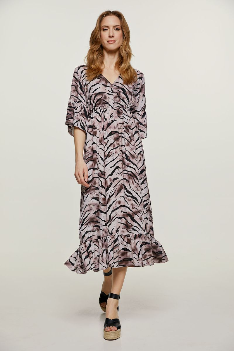 Empire-Midikleid mit Tiger-Print