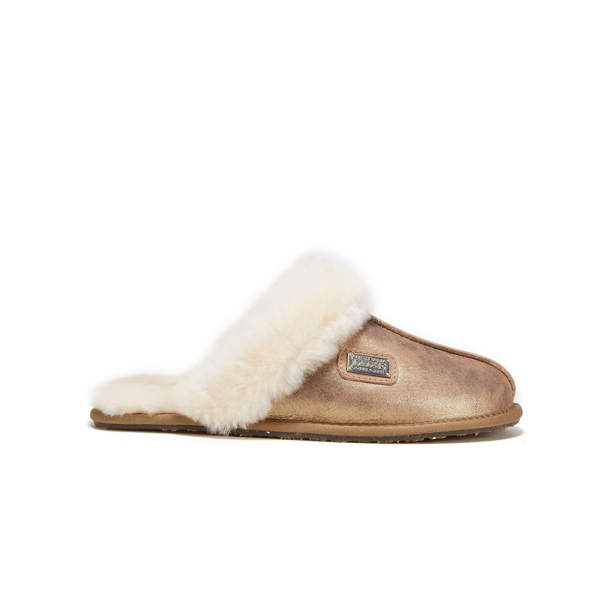 Lammfell-Pantoletten in Antik-Gold