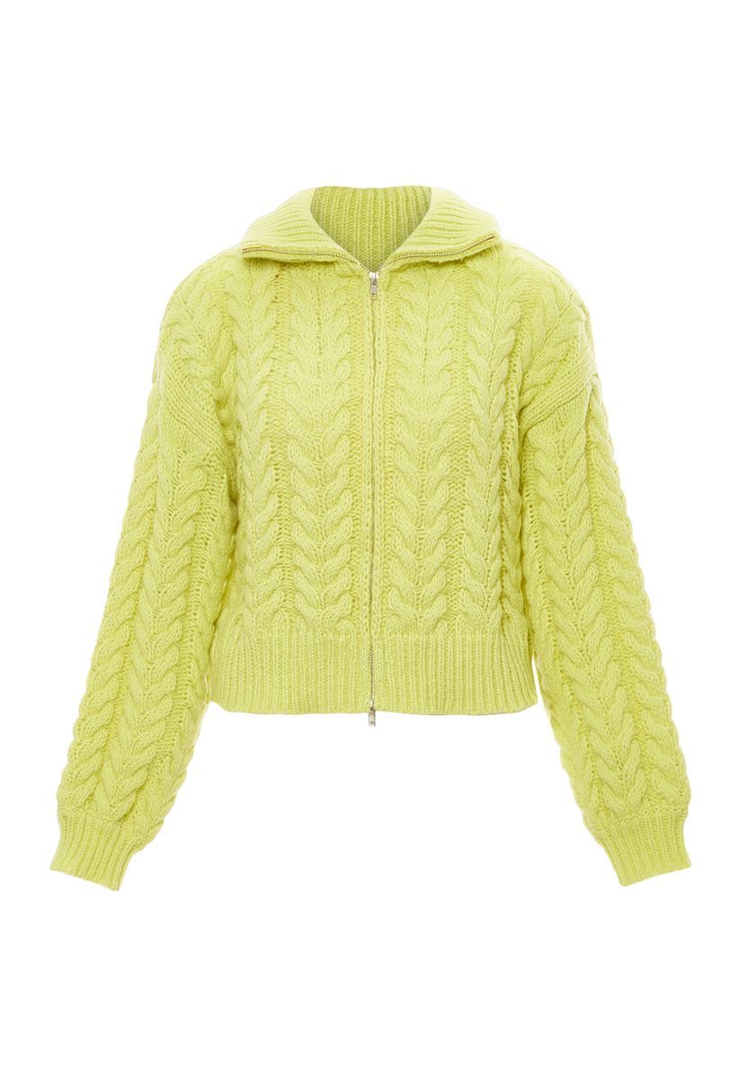 Grobstrick-Cardigan mit Zopfmuster und Reißverschluss