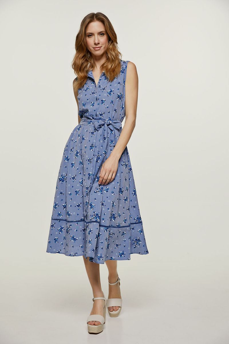 Florales Hemdblusenkleid mit Gürtel
