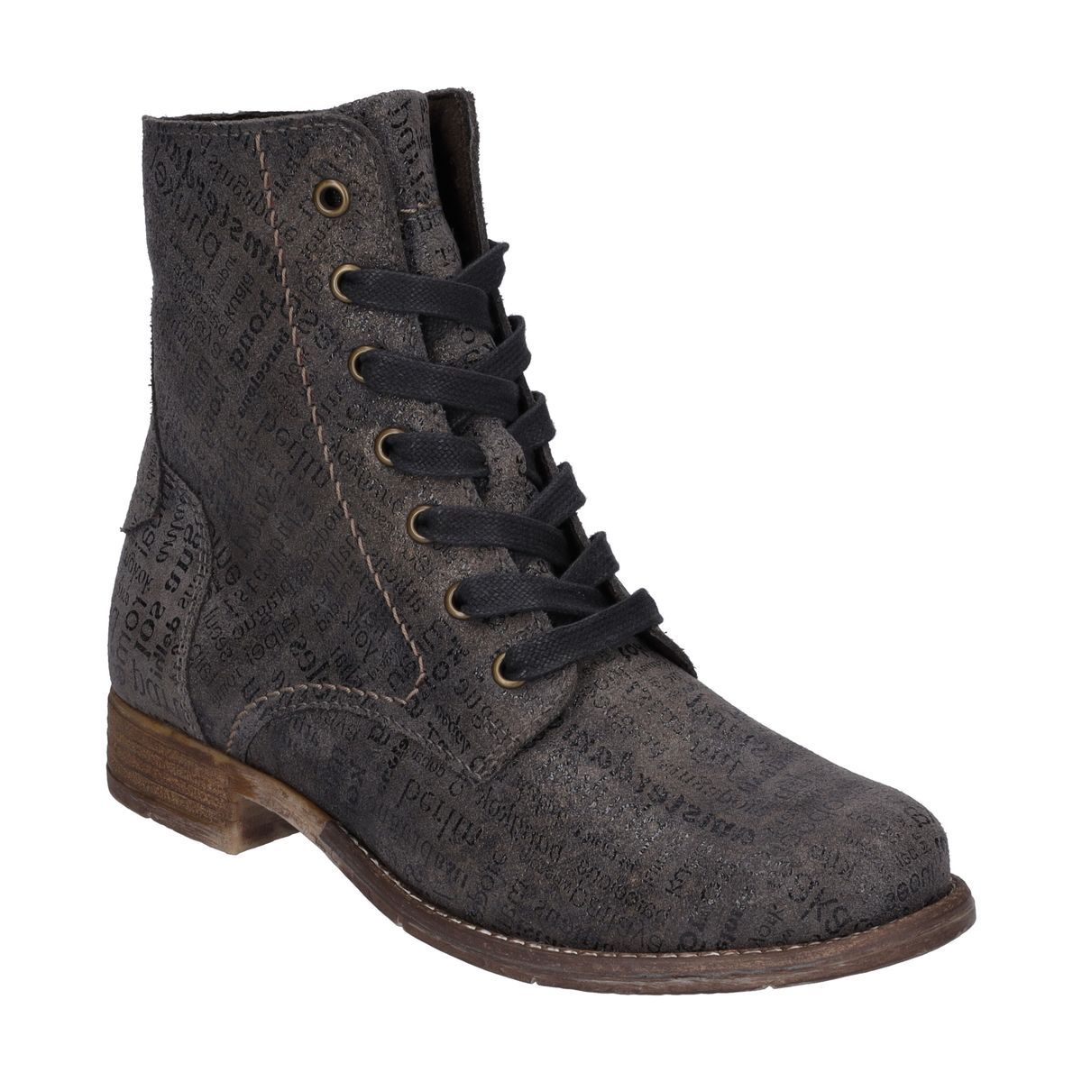 Leder-Schnürstiefeletten mit Schriftdesign