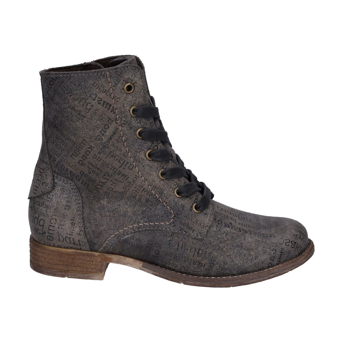 Leder-Schnürstiefeletten mit Schriftdesign
