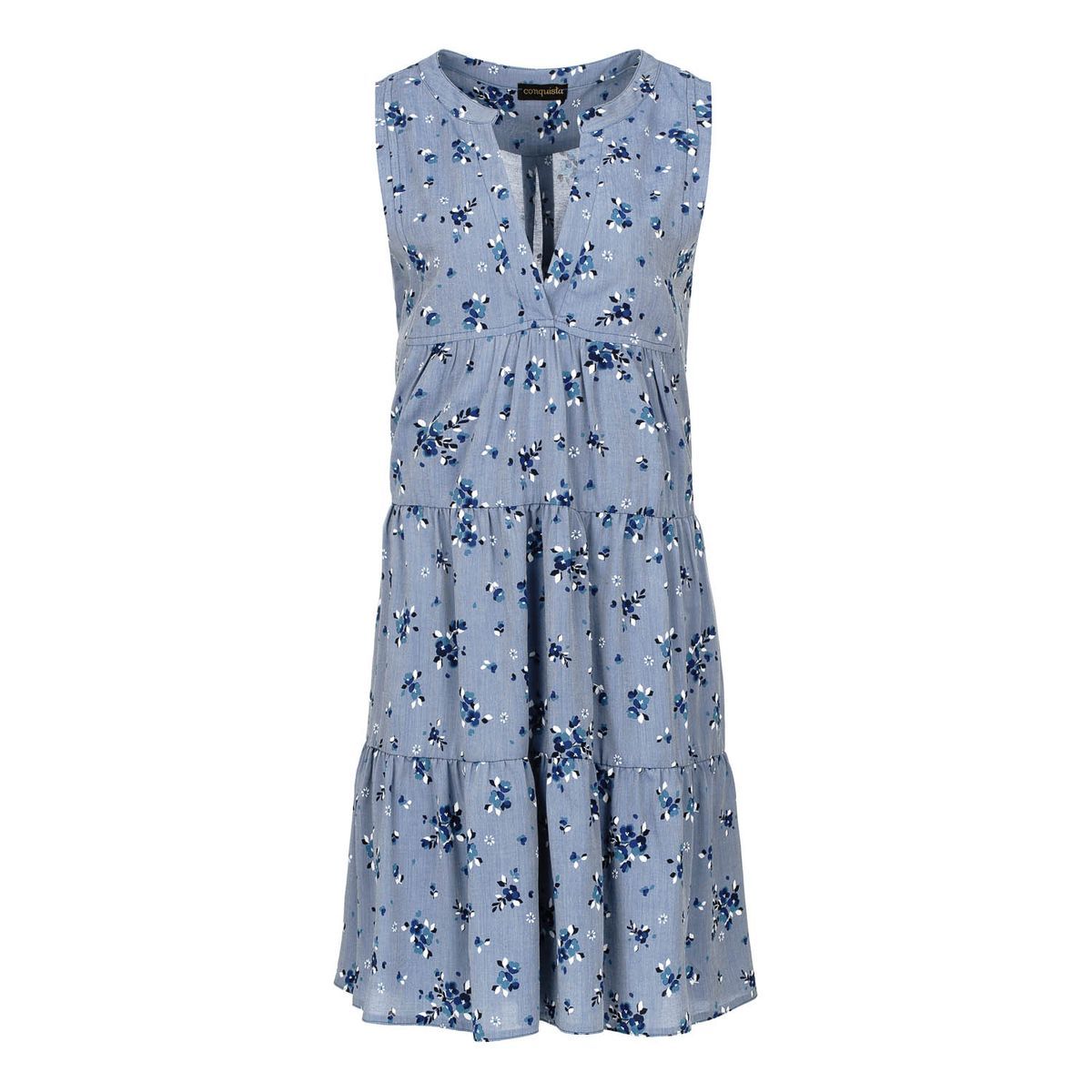 Ärmelloses gestuftes A-Linien-Blumenkleid