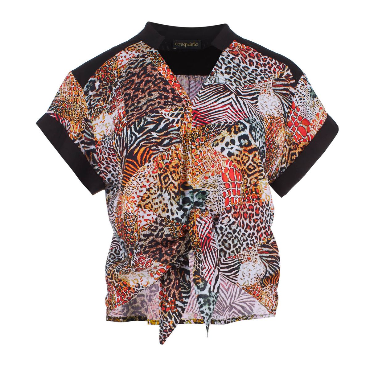 Bluse mit Animal-Print-Mix