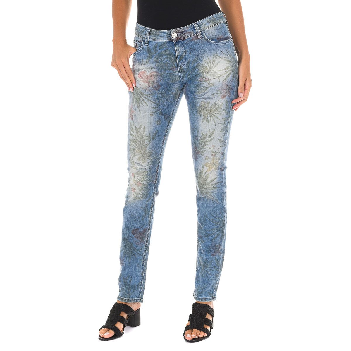 Slim-Fit-Jeans mit Blumenmuster