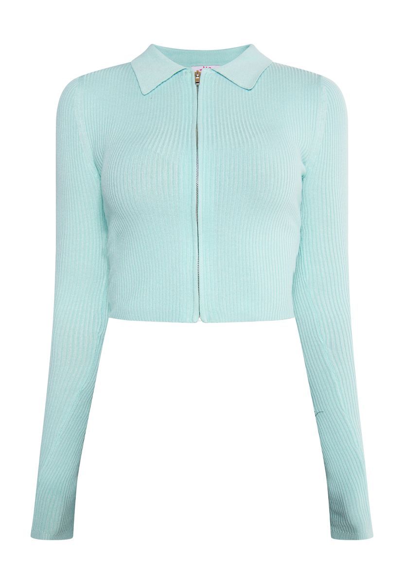 Kurzer Rippstrick-Cardigan mit Polokragen