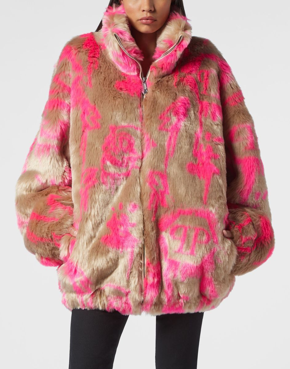 Oversize-Bomberjacke mit Monogramm-Print