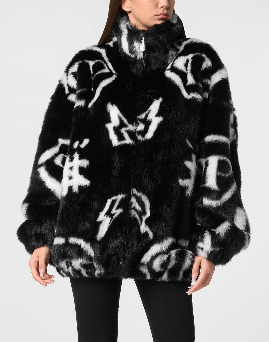 Oversize-Bomberjacke mit Monogramm-Print